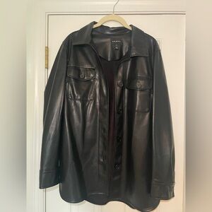 Tribal Black Vegan Leather Button-Front Jacket | Size P/S | Fully Lined